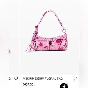 Desigual Pink Floral Denim Shoulder Bag